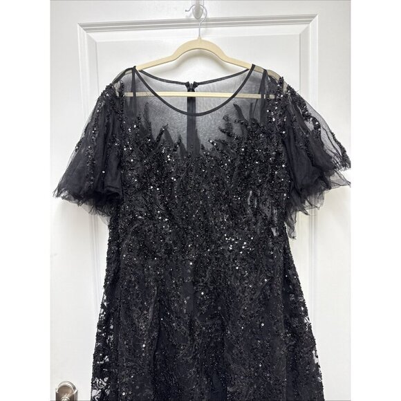 MAC DUGGAL Size 22 Black 20477 Flutter Sleeve Embellished Cocktail Midi Dress - Picture 5 of 10